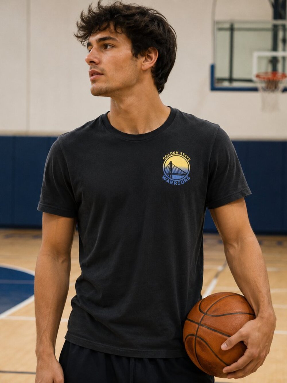 Hollister Golden State Warriors T-Shirt Mens XS Black Gold Blue NBA Crew Neck